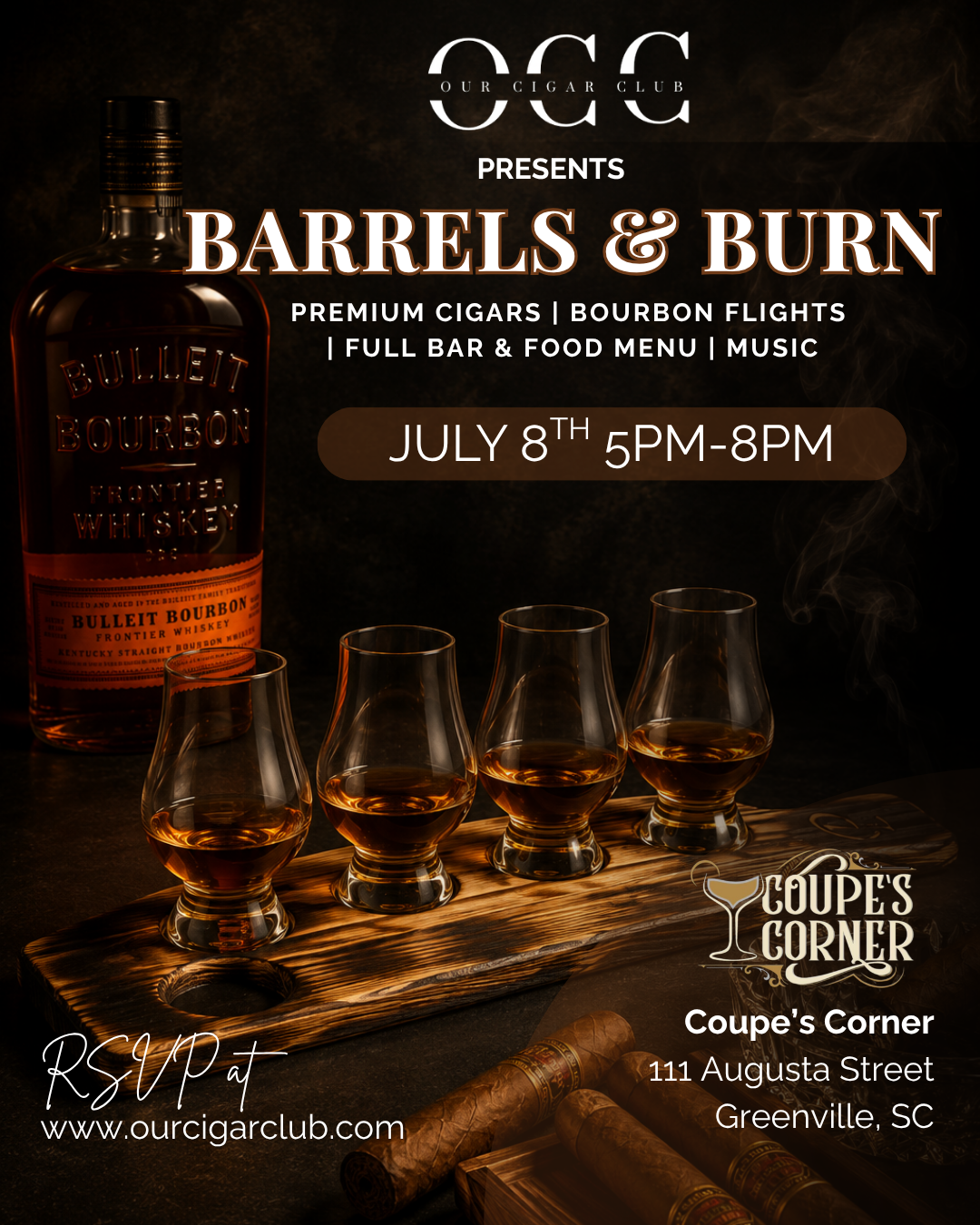 Barrels and Burn: A Bourbon Flight and Cigar Experience